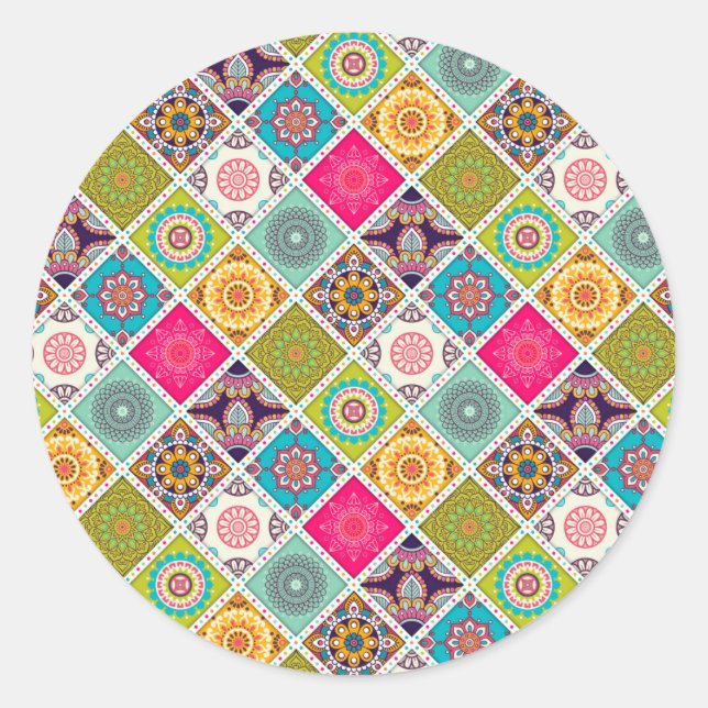 Mandala pattern colourful Moroccan Classic Round Sticker (Front)