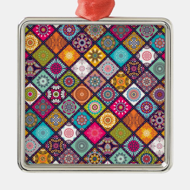 Mandala pattern colourful Moroccan Metal Ornament (Front)