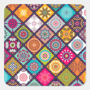 Mandala pattern colourful Moroccan Square Sticker