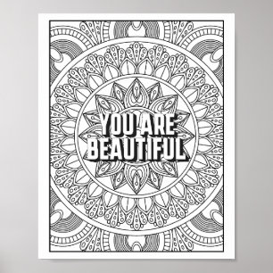 Mandala Pattern colouring page mindfulness quote Poster