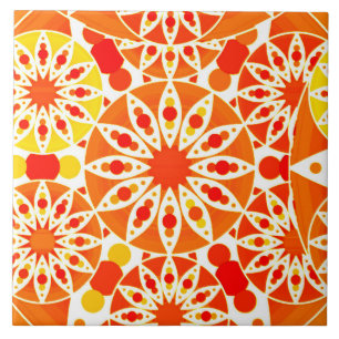 Mandala pattern, Coral Orange and Gold Ceramic Tile