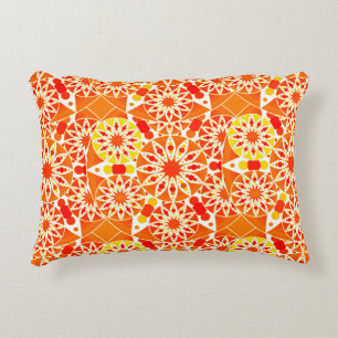 Mandala pattern, Coral Orange and Gold Decorative Cushion