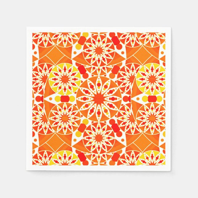 Mandala pattern, Coral Orange and Gold Napkin (Front)
