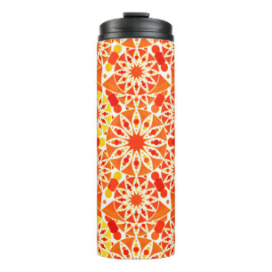 Mandala Pattern, Coral Orange and Gold Thermal Tumbler