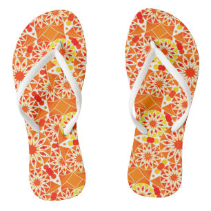 Mandala pattern, Coral Orange and Gold Thongs
