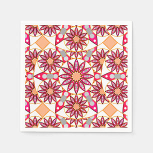 Mandala pattern, coral, peach, white and grey napkin