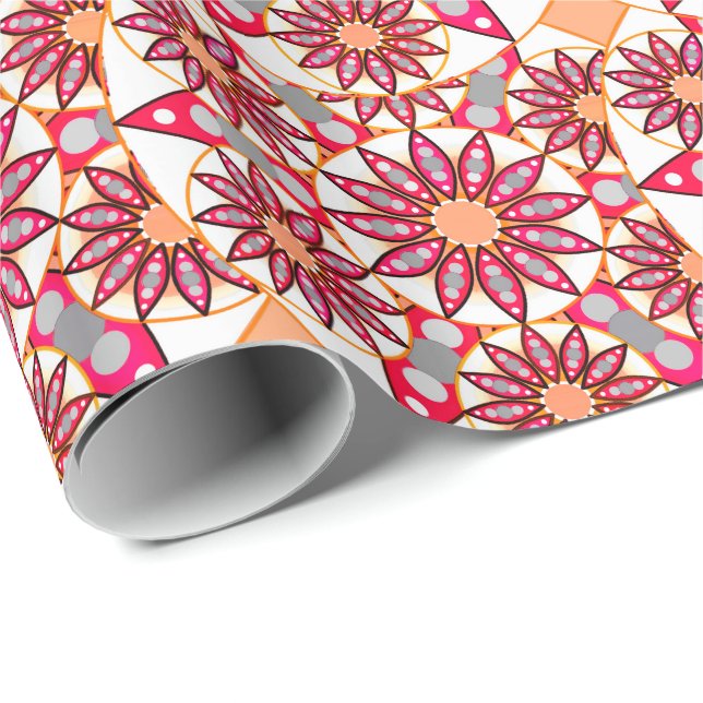 Mandala pattern, coral, peach, white and grey wrapping paper (Roll Corner)