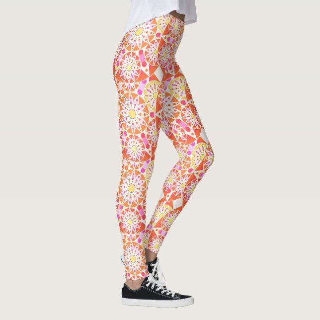 Mandala pattern, coral pink, peach, gold leggings (Right)