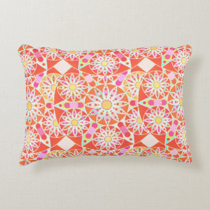 Mandala pattern, coral red, pink, gold decorative cushion