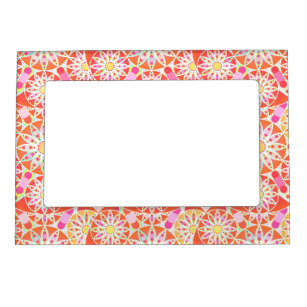 Mandala pattern, coral red, pink, gold magnetic picture frame