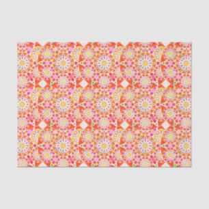 Mandala pattern, coral red, pink, gold tissue paper