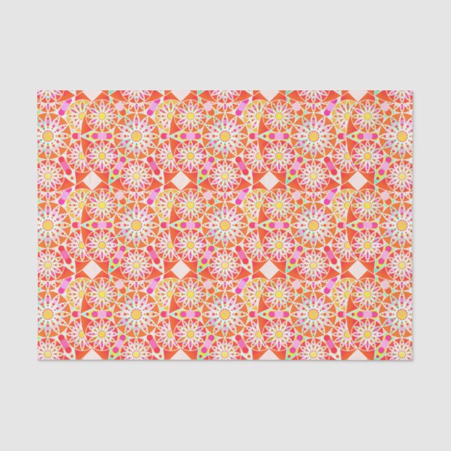 Mandala pattern, coral red, pink, gold tissue paper (Front)