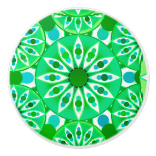 Mandala pattern, Emerald green and peacock Ceramic Knob