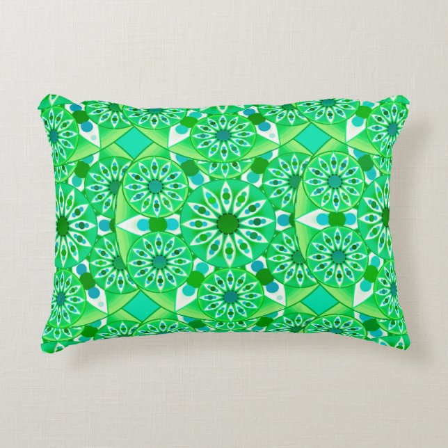 Mandala pattern, Emerald green and peacock Decorative Cushion (Front)