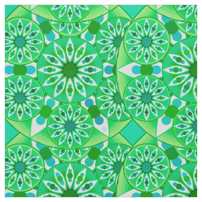 Mandala pattern, Emerald green and peacock Fabric (Swatch)