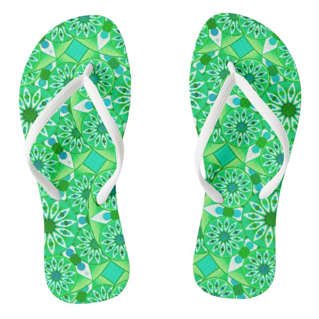 Mandala pattern, Emerald green and peacock Thongs (Footbed)