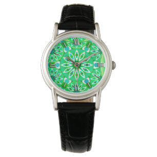 Mandala pattern, Emerald green and peacock Watch