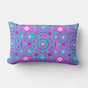 Mandala pattern, fuchsia, pink & turquoise lumbar cushion