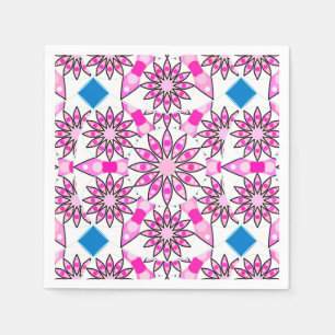 Mandala pattern, hot pink, black and white napkin