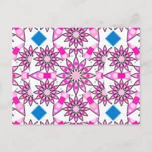 Mandala pattern, hot pink, black and white postcard