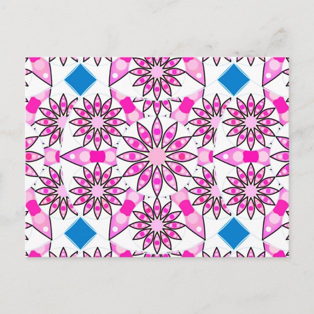 Mandala pattern, hot pink, black and white postcard (Front)