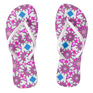 Mandala pattern, hot pink, black and white thongs