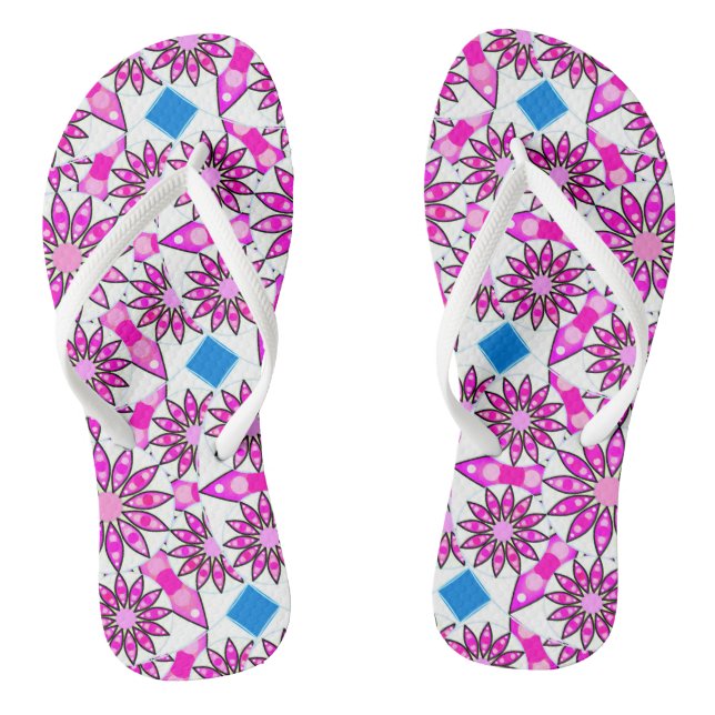 Mandala pattern, hot pink, black and white thongs (Footbed)