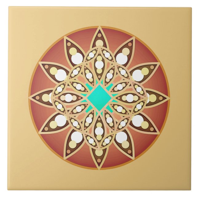 Mandala pattern in caramel and chocolate tile (Front)