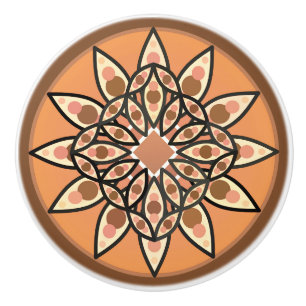 Mandala pattern in chocolate, terracotta and rust ceramic knob