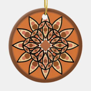 Mandala pattern in chocolate, terracotta and rust ceramic ornament