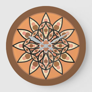 Mandala pattern in chocolate, terracotta and rust large clock