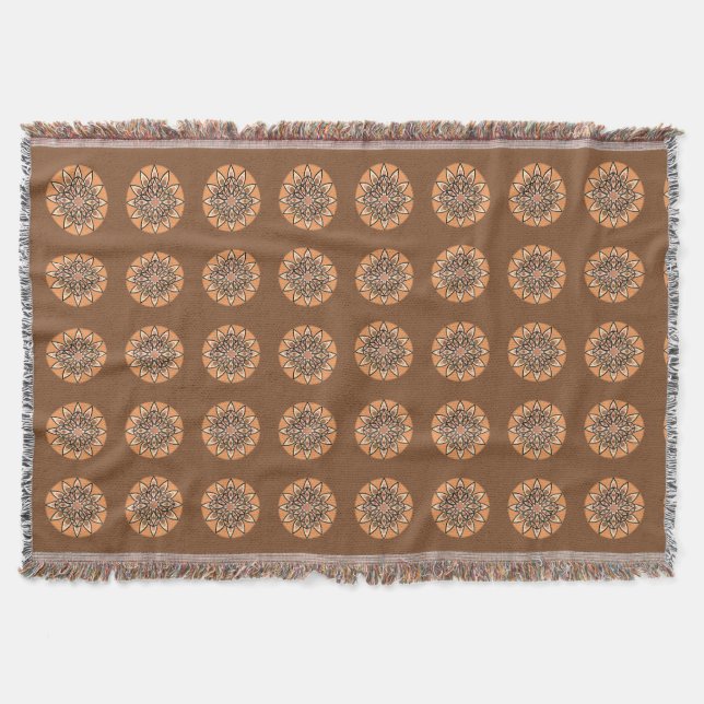 Mandala pattern in chocolate, terracotta and rust throw blanket (Front)