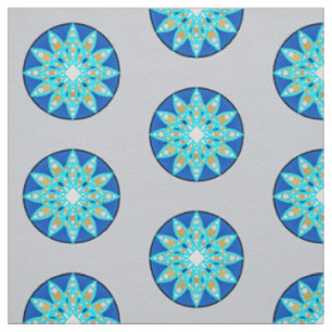 Mandala pattern in cobalt, grey and turquoise fabric
