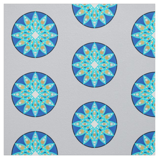 Mandala pattern in cobalt, grey and turquoise fabric (Swatch)