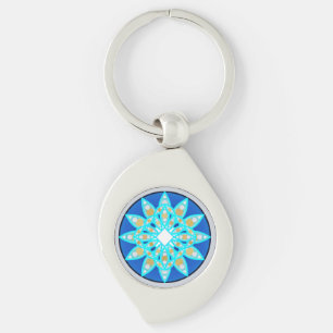 Mandala pattern in cobalt, grey and turquoise key ring