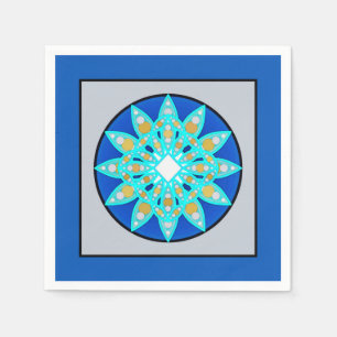 Mandala pattern in cobalt, grey and turquoise napkin