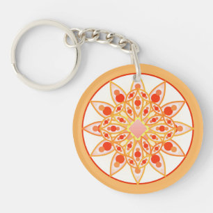 Mandala pattern in coral, orange and gold key ring
