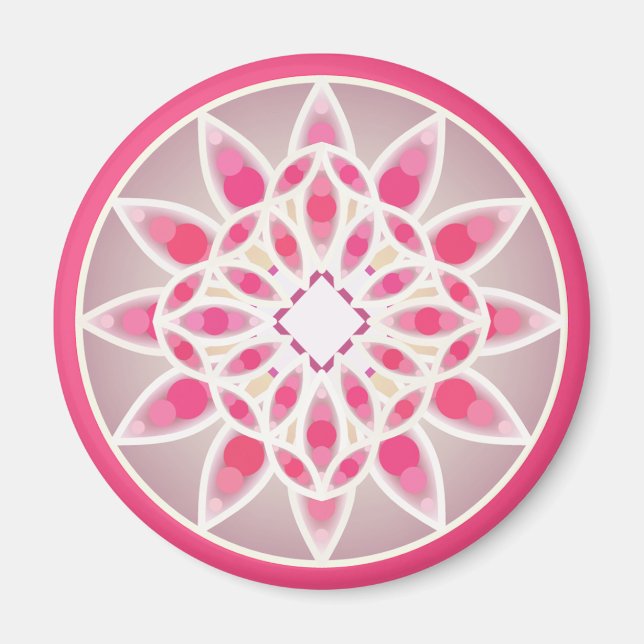 Mandala pattern in hot pink, white and grey magnet (Front)