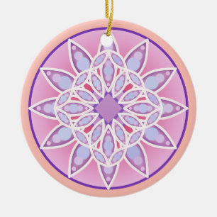 Mandala pattern in lavender, orchid and coral ceramic tree decoration