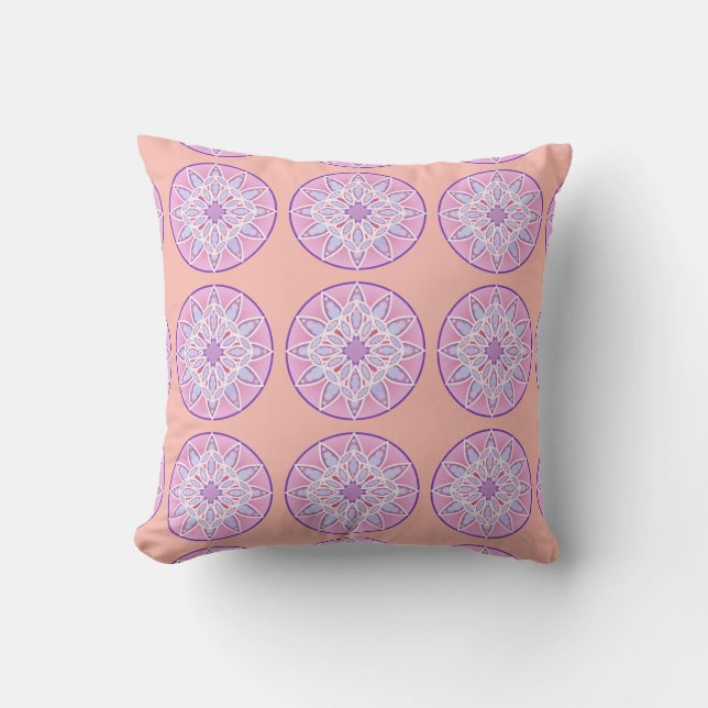 Mandala pattern in lavender, orchid and coral cushion (Front)
