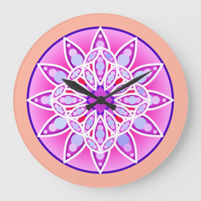 Mandala pattern in lavender, orchid and coral large clock (Front)