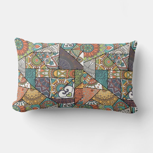 Mandala Pattern in Patchwork Quilt Design (browns) Lumbar Cushion (Front)