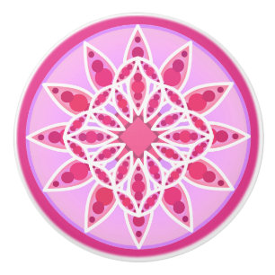 Mandala pattern in pink, fuchsia and white ceramic knob