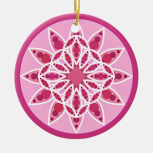 Mandala pattern in pink, fuchsia and white ceramic tree decoration