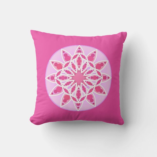 Mandala Pattern in Pink, Fuchsia and White Cushion (Front)