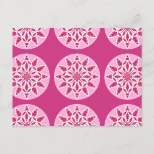 Mandala pattern in pink, fuchsia and white postcard