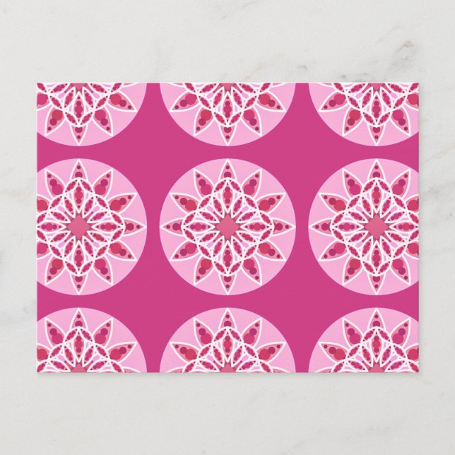 Mandala pattern in pink,  fuchsia and white postcard (Front)