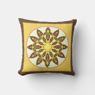 Mandala pattern in shades of chocolate and gold cushion