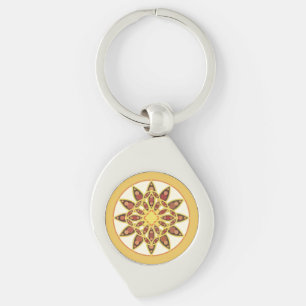Mandala pattern in shades of chocolate and gold key ring