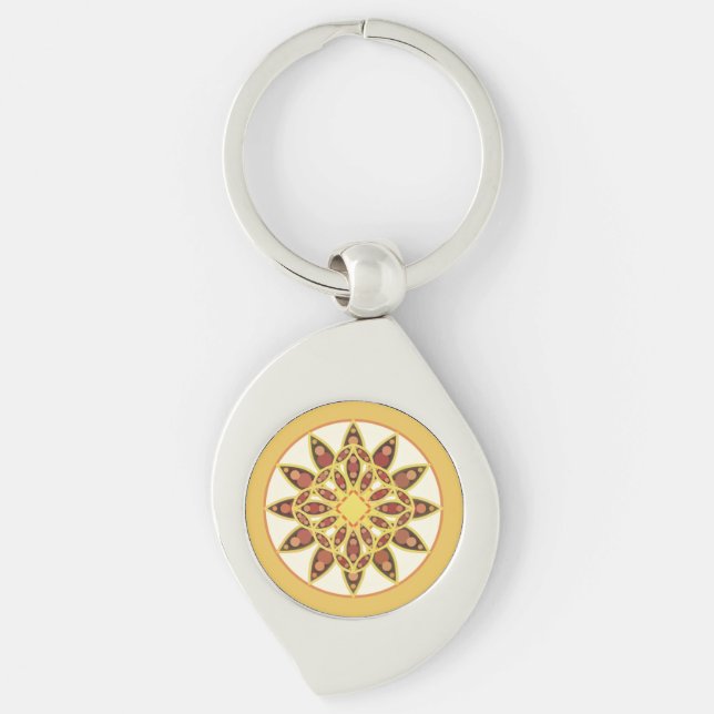 Mandala pattern in shades of chocolate and gold key ring (Front)